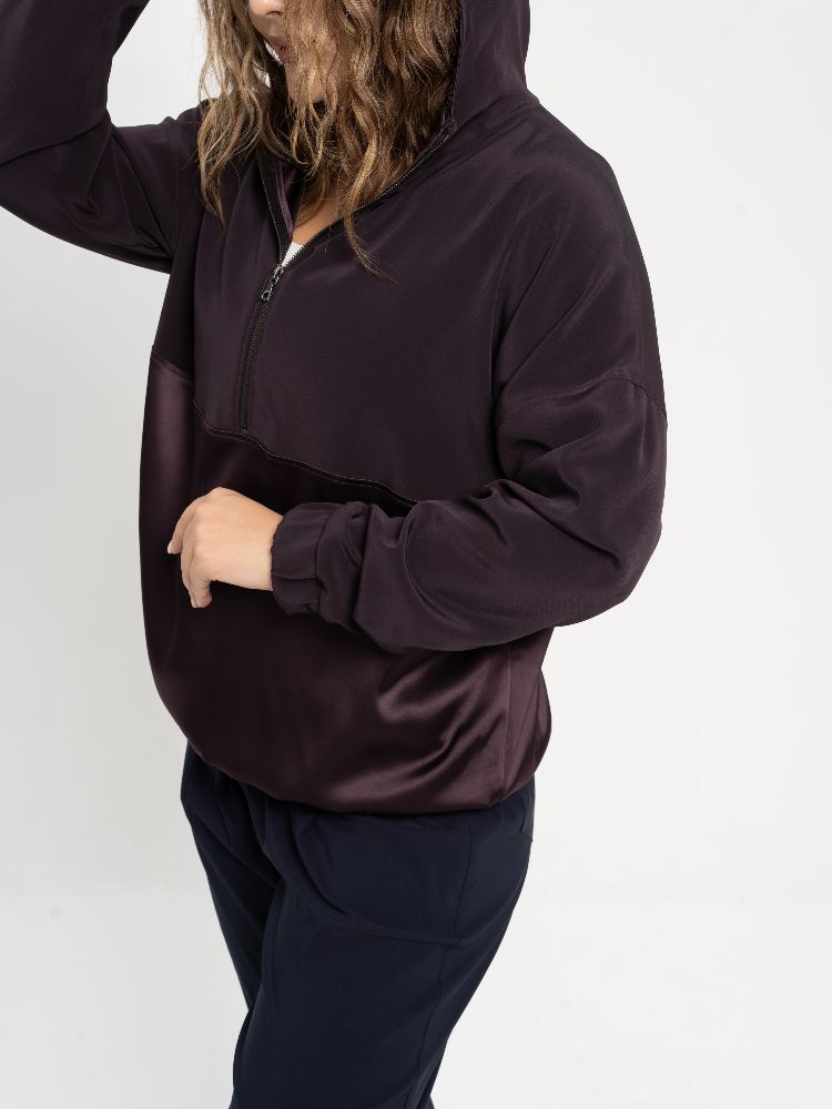 Satin zip-front hoodie