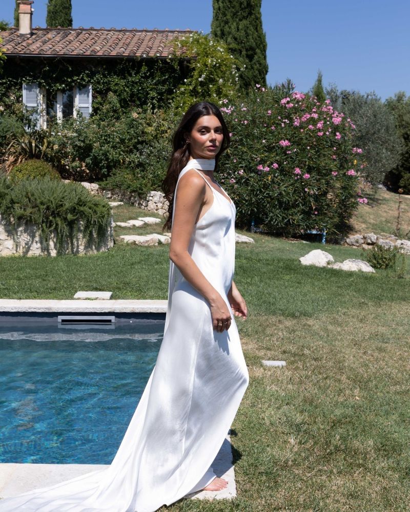 Satin gown with train